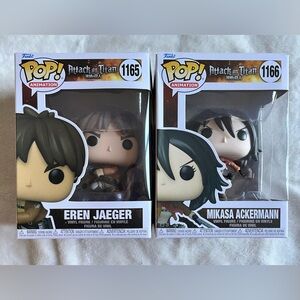Funko Pop. Attack on Titan. Eren Yeager #1165 and Mikasa Ackermann #1166